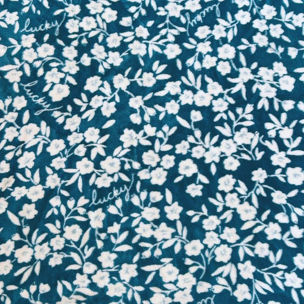 Lucky Brand Throw Blanket Teal Blue Floral Plush Fleece Soft Cozy Cottagecore